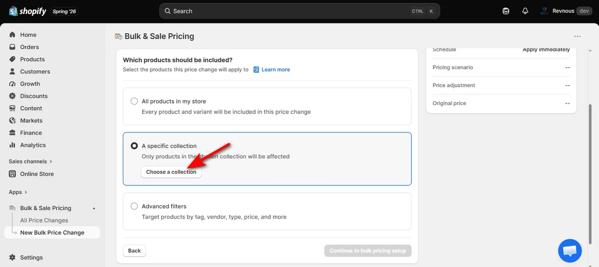 15 - click choose a collection button to update a specific procuct collection