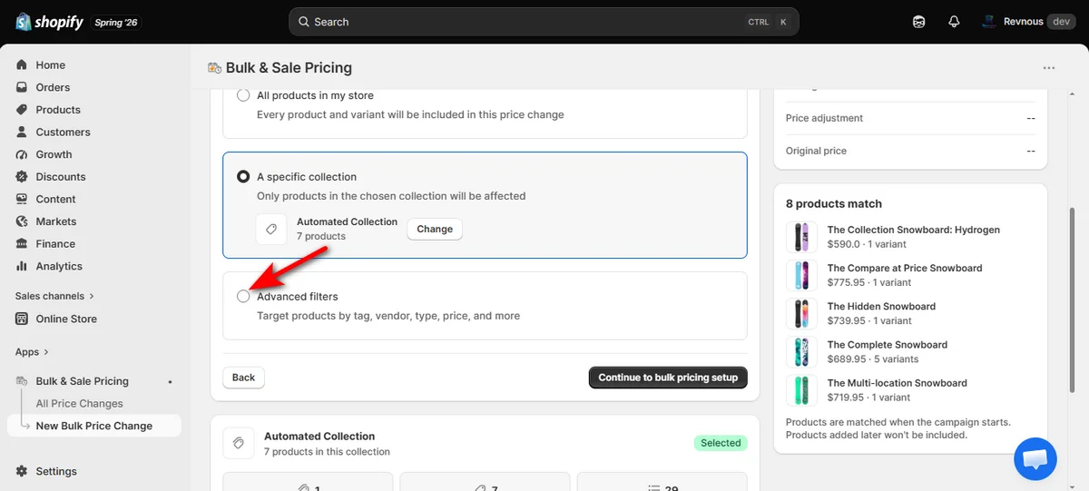 17 - click on advanced filters to update product price by filters