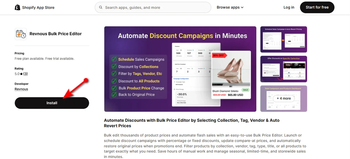 11- press the install button of revnous bulk price editor