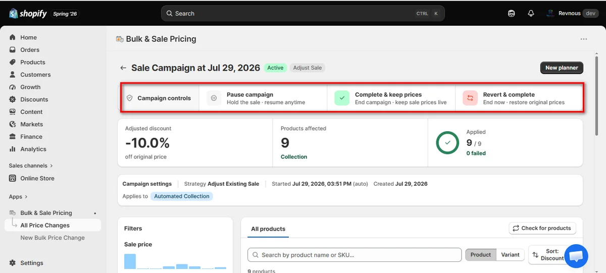 24 - screenshot of sale campaign dashboard