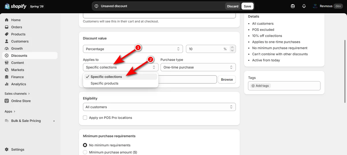6- click applies to and select specific collections