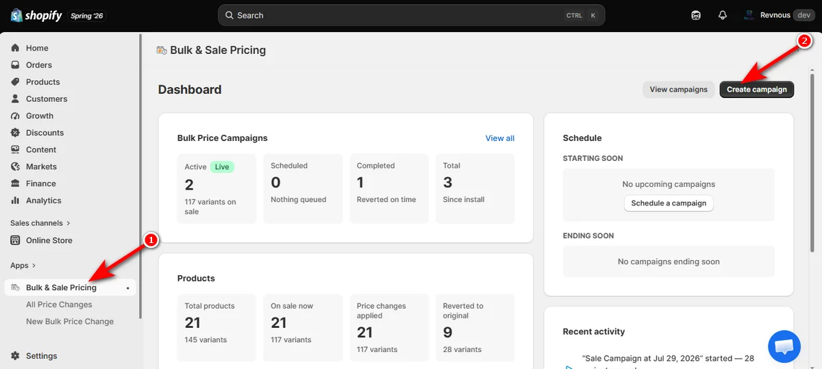 click bulk and sale pricing and hit create campaing button