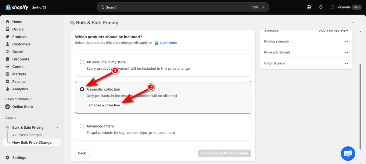 choose a specific collection and click choose a collection button