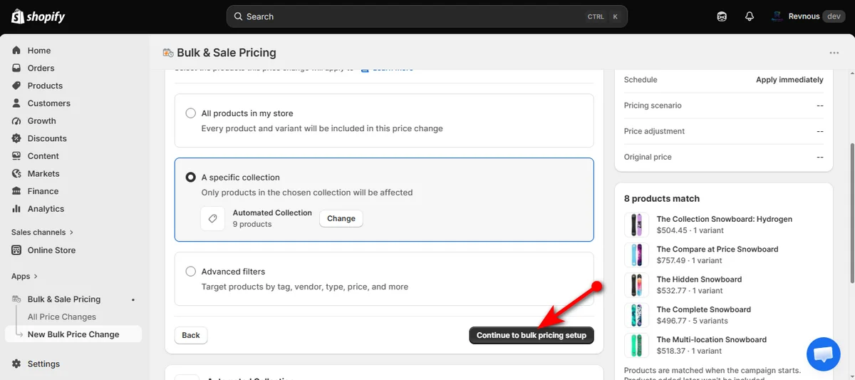 10 - hit continue to bulk pricing setup button