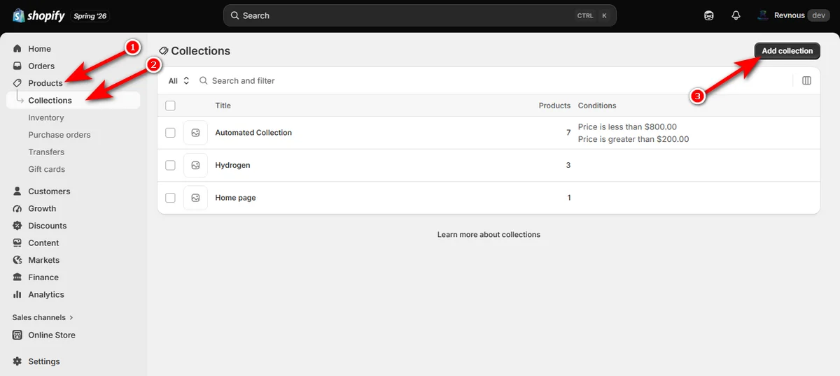 1- go to products and click collections and then hit the add collection button