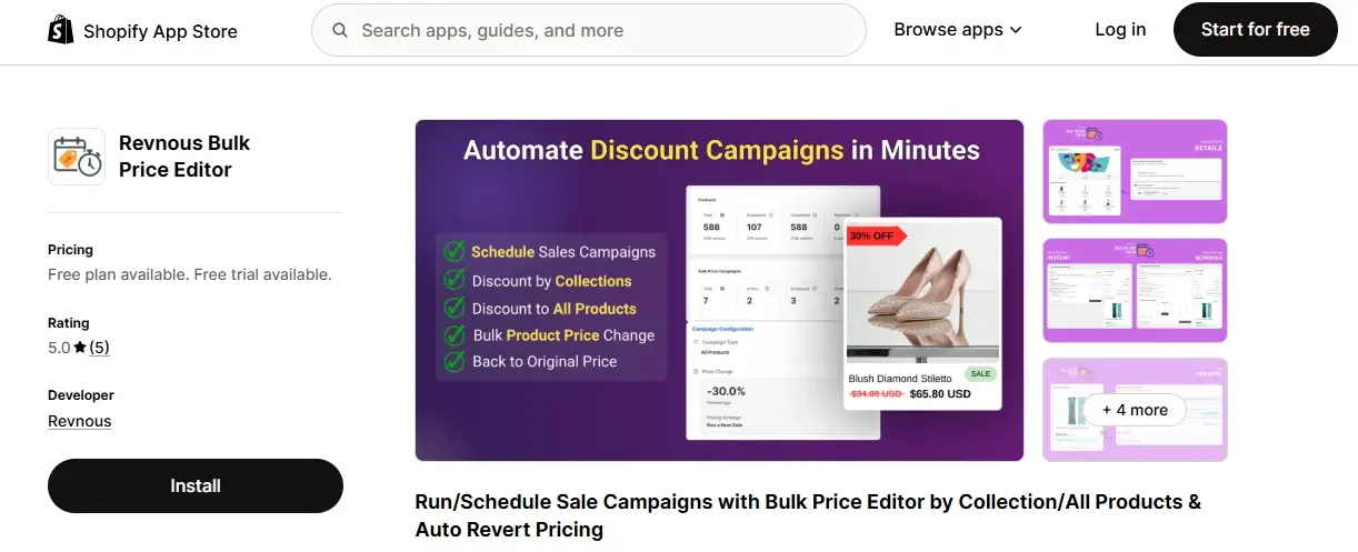 revnous bulk price editor schedule sale campaign with bulk price editor