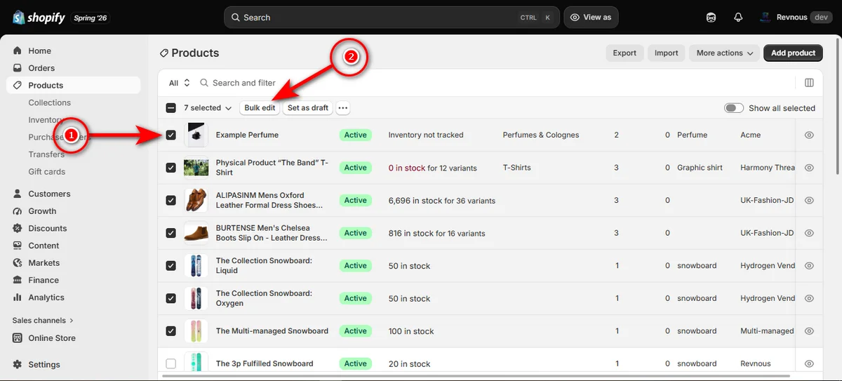 2- select products and click bulk edit button