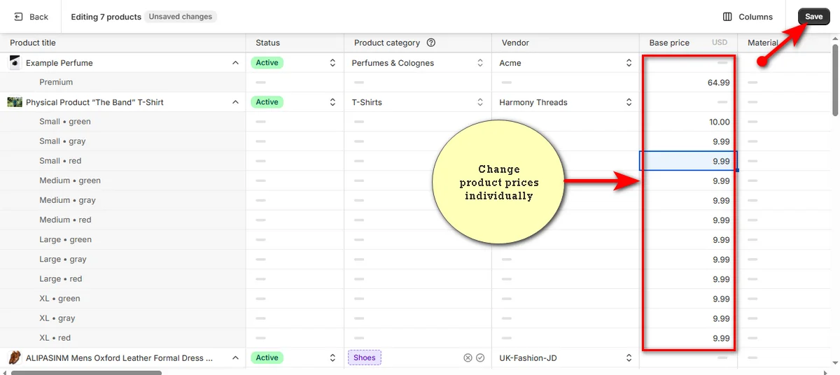 3- edit product price and click save button