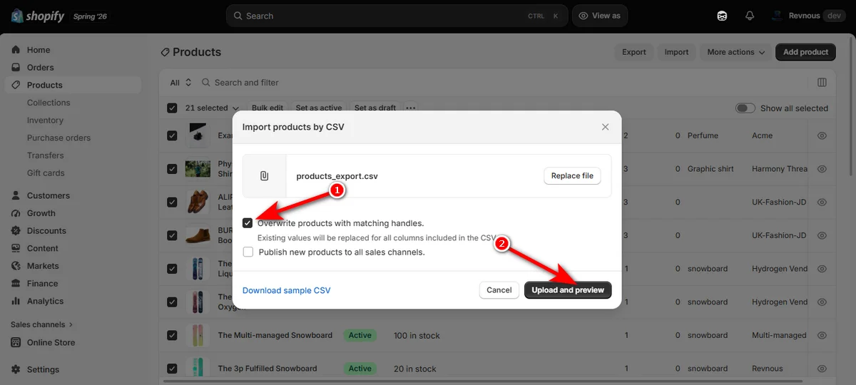9- choose your upload preferences and click upload and preview button