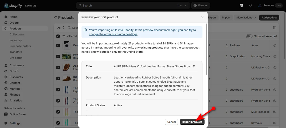 10 - click import products button
